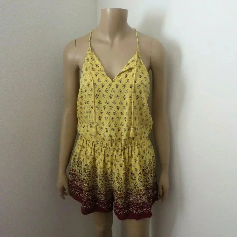 NWT Hollister Yellow Patterned Peasant Romper
